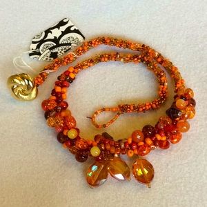 FINAL SALE PRICE CL Designs Crochet Orange Necklace w/Gold Crystals